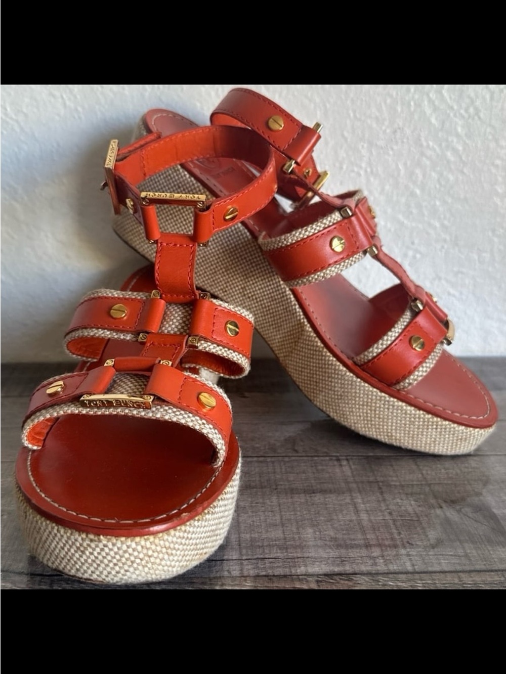 Tory Burch Orange Platform Wedge Sandals